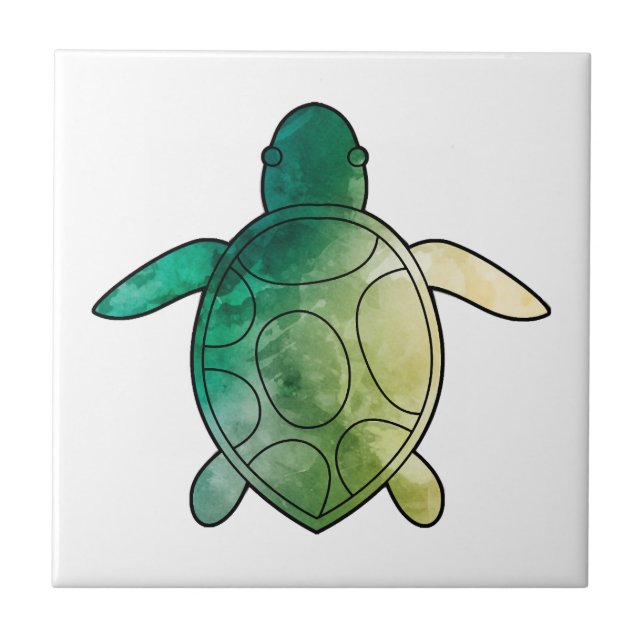 Carreau Tortue de mer aquarelle verte (Devant)