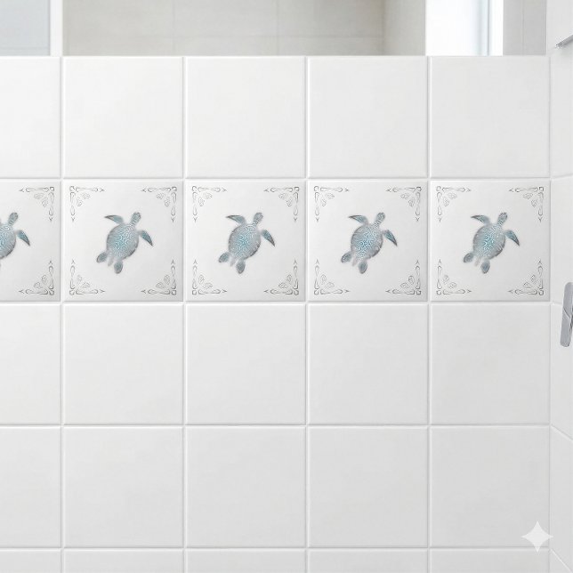 Carreau Tortue de mer argentée Blanche Côtière (Créateur téléchargé)