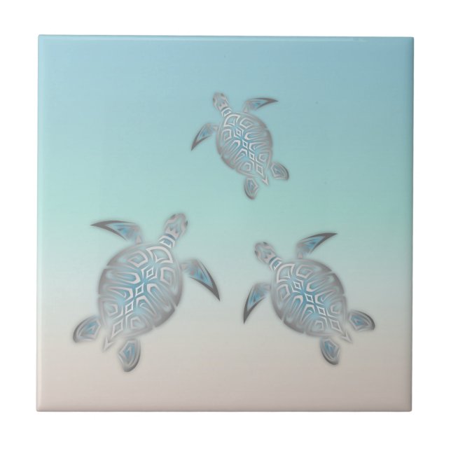 Carreau Tortue de mer argentée Turquoise Maritime Nautical (Devant)