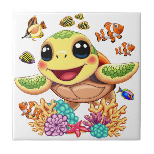Carreau Tortue de mer Bébé heureux et mignonne personnage