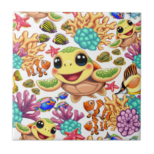 Carreau Tortue de mer Bébé heureux et mignonne personnage