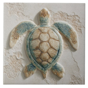 Carreau Tortue de mer côtière turquoise et sable