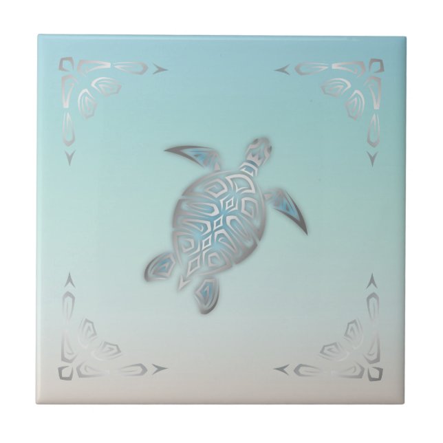 Carreau Tortue de mer de style plage argenté  (Devant)