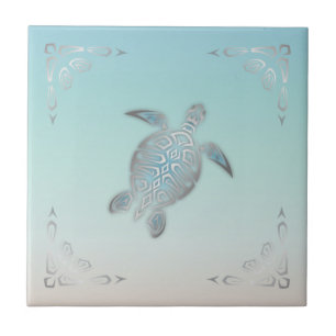Carreau Tortue de mer de style plage argentée