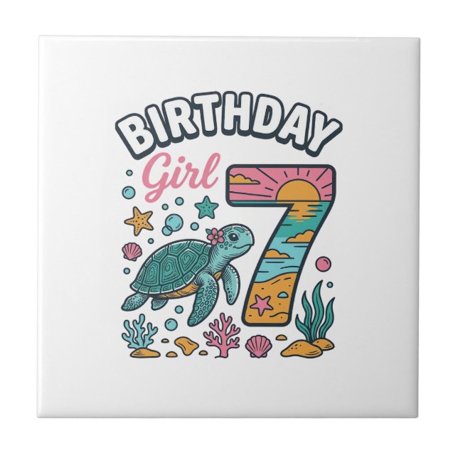 Carreau Tortue de mer fille d'anniversaire 7e anniversaire (Devant)