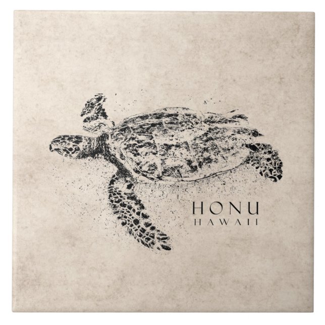 Carreau Tortue de mer hawaïenne de Honu sur le parchemin (Devant)