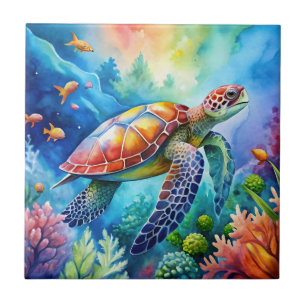 Carreau Tortue de mer peinte