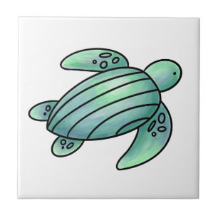 Carreau tortue de mer peinte à l'aquarelle dessin animé bl