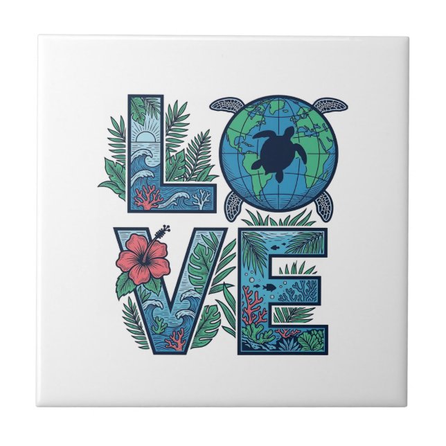 Carreau Tortue de mer Terre Tropical Amour (Devant)