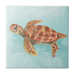Carreau Tortue de mer Tropical Turquoise Aquarelle Océan