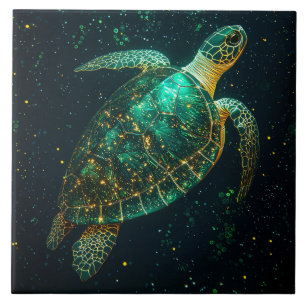 Carreau Tortue de mer verte sur fond sombre