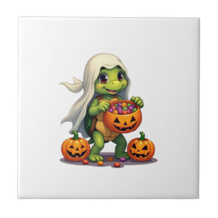 Carreau Tortue fantôme mignonne d'Halloween avec bonbons (