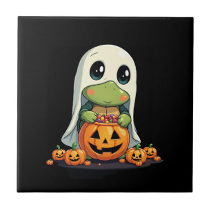 Carreau Tortue fantôme mignonne d'Halloween avec bonbons (