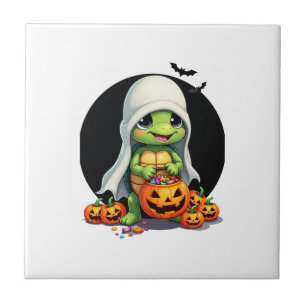 Carreau Tortue fantôme mignonne d'Halloween avec des bonbo