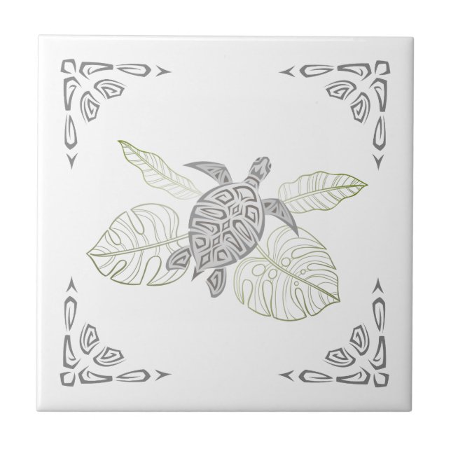 Carreau Tortue Grise Et Ornement Tropical (Devant)