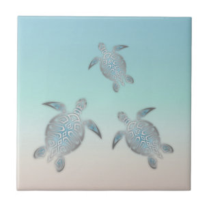 Carreau Tortue marine en argent Turquoise Maritime Nautiqu