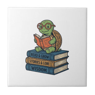 Carreau Tortue mignonne lisant sur des livres Vintage Vect