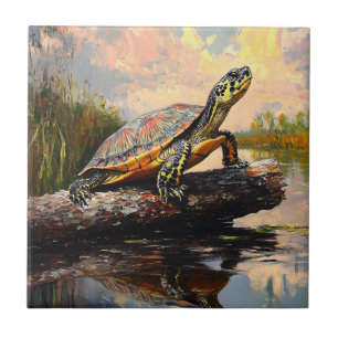 Carreau Tortue mignonne sur un rondelle Everglades peintur