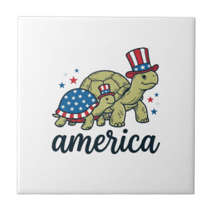 Carreau Tortue Patriotique Amérique Gravure Vintage Design