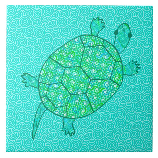 Carreau Tortue tourbée arabesque - nuances de vert (Devant)