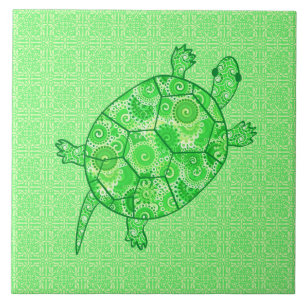 Carreau Tortue tourbée fractale - chaux et vert émeraude