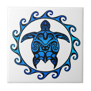 Carreau Tortue tribale bleue Sun