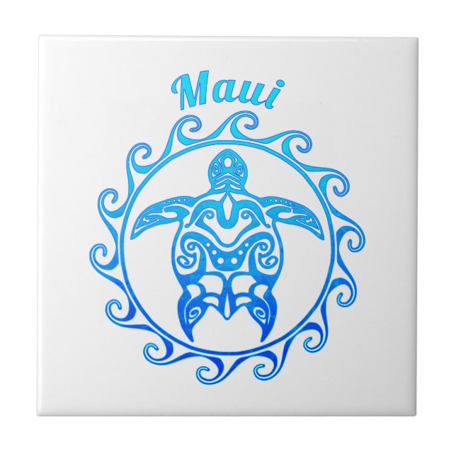 Carreau Tortue tribale Maui de bleu d'océan (Devant)