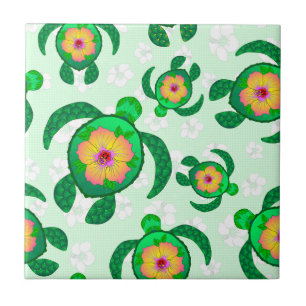 Carreau Tortues de mer vertes Honu Hibiscus Fleurs