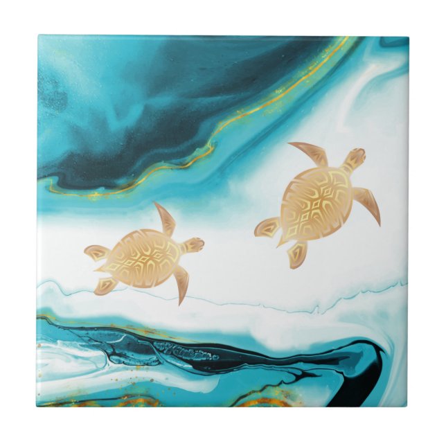 Carreau Tortues d'or Turquoise encre blanche (Devant)