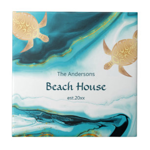 Carreau  Tortues d'or Turquoise Encre blanche Nom de famil