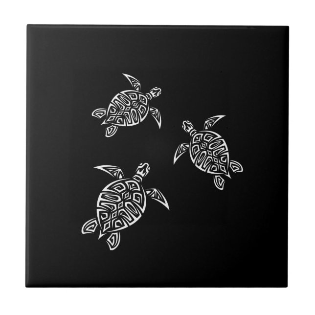 Carreau Tortues noires et blanches Animal de tatouage (Devant)