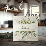 Carreau Toscane Rustique Olivier & Branches Italia Script<br><div class="desc">Bella Cucina Bouquet d'olive d'aquarelle rustique de branches & feuilles. Mélangez et faites correspondre d'autres tuiles dans ce même thème de coordination pour créer votre look parfait. 100% de satisfaction client avec "Zazzle" tous les jours.</div>