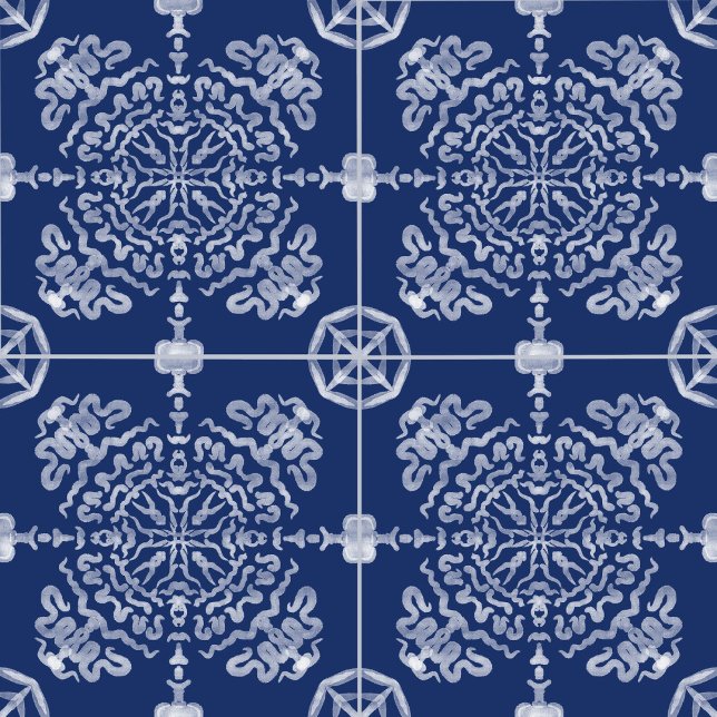 Carreau Totem bleu marine Mandala couleur blanche original (Créateur téléchargé)