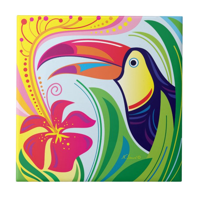 Carreau Toucan avec fleur tropicale (Devant)