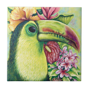 Carreau Toucan Bird Floral Tropical Green Art Carrelage en