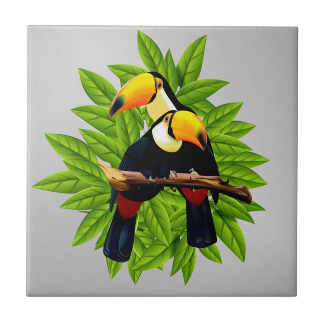 Carreau Toucans Oiseaux exotiques sur argent (Devant)