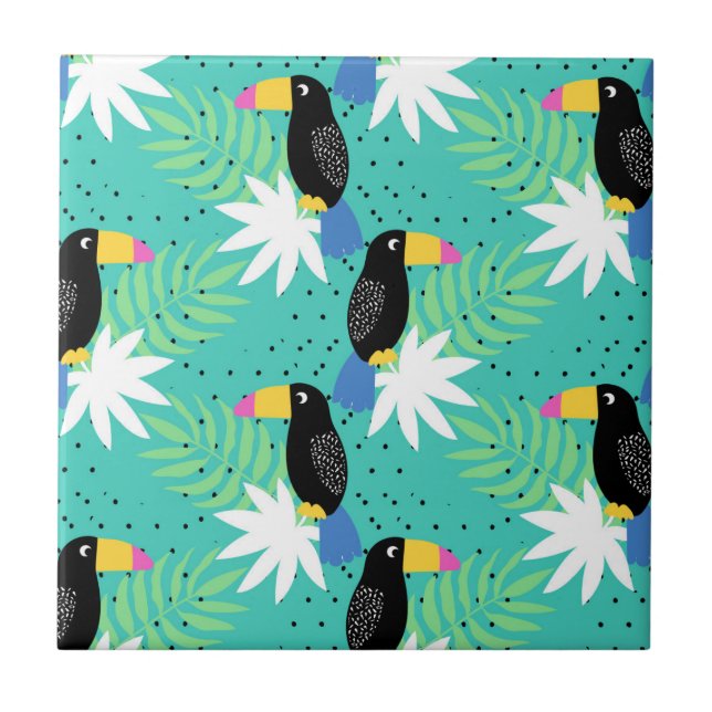 Carreau Toucans sur Teal (Devant)
