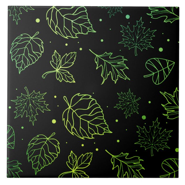 Carreau Touche d'élégance Feuilles vertes sur fond noir  (Devant)