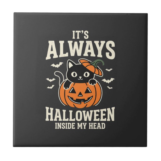Carreau Toujours Halloween Chat Noir Design de Citrouille (Devant)