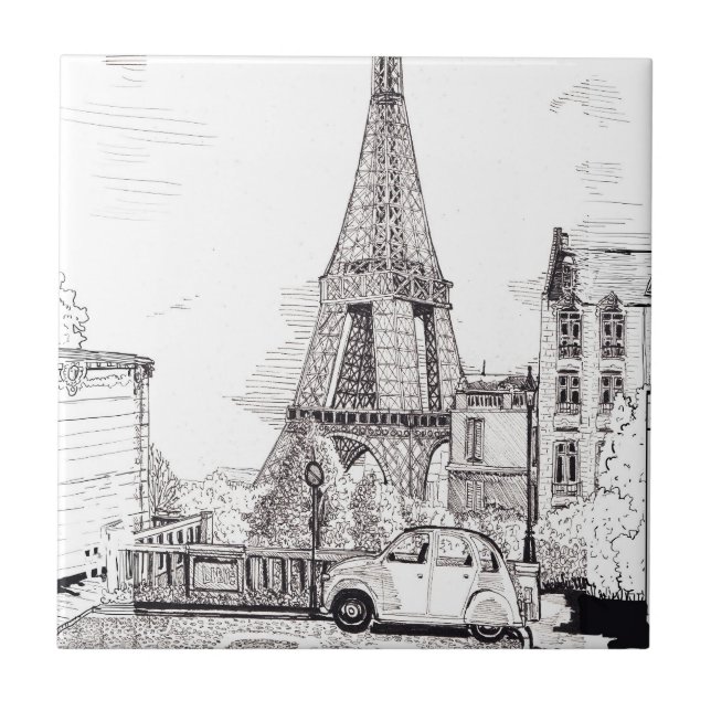 Carreau Tour Eiffel Paris France Illustration en encre de  (Devant)