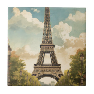 Carreau Tour Eiffel Paris Voyage Style Rétro Art Vintage