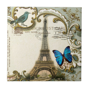 Carreau Tour Eiffel vintage de Paris de remous de bleu de