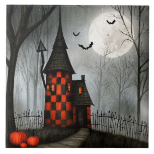 Carreau Tour Halloween en damier gothique