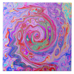 Carreau Tourbillon Abstrait Rétro Rouge, Violet et Rose