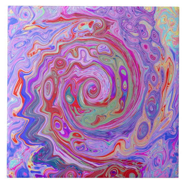 Carreau Tourbillon Abstrait Rétro Rouge, Violet et Rose (Devant)