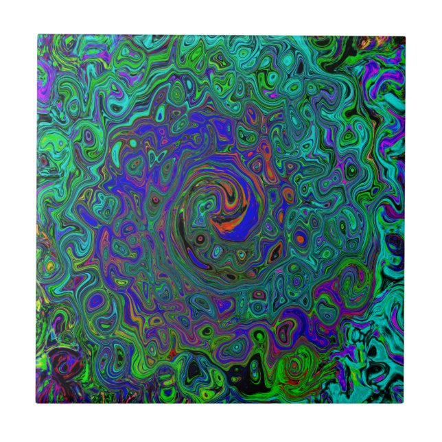 Carreau Tourbillon Bleu Marbré et Abstrait Rétro Aquamarin (Devant)