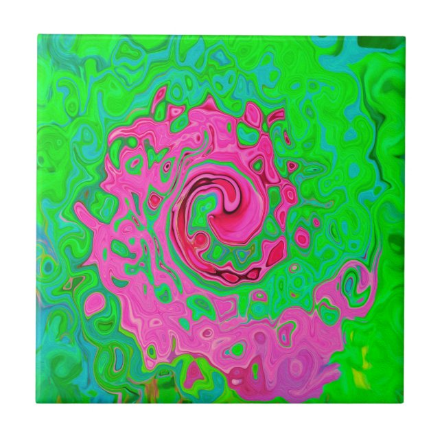 Carreau Tourbillon de liquide groovy abstrait vert et roug (Devant)