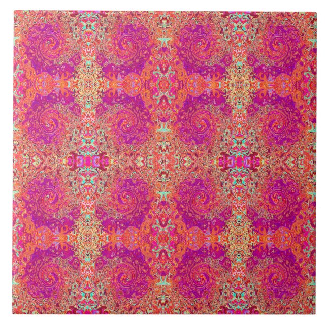 Carreau Tourbillon de marbre rétro abstrait corail et viol (Devant)