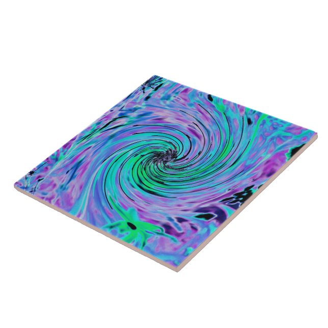 Carreau Tourbillon Floral Abstrait Lime Vert et Violet (Côté)