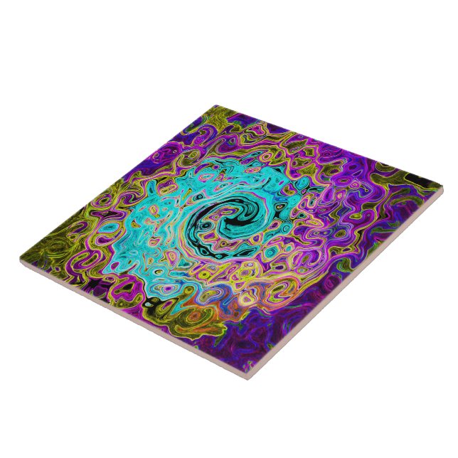 Carreau Tourbillon Liquide Rétro Abstrait Groovy Bleu Aqua (Côté)